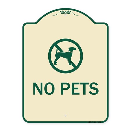 Signmission Designer Series Sign-No Pets, Tan & Green Heavy-Gauge Aluminum, 24" x 18", TG-1824-9813 A-DES-TG-1824-9813